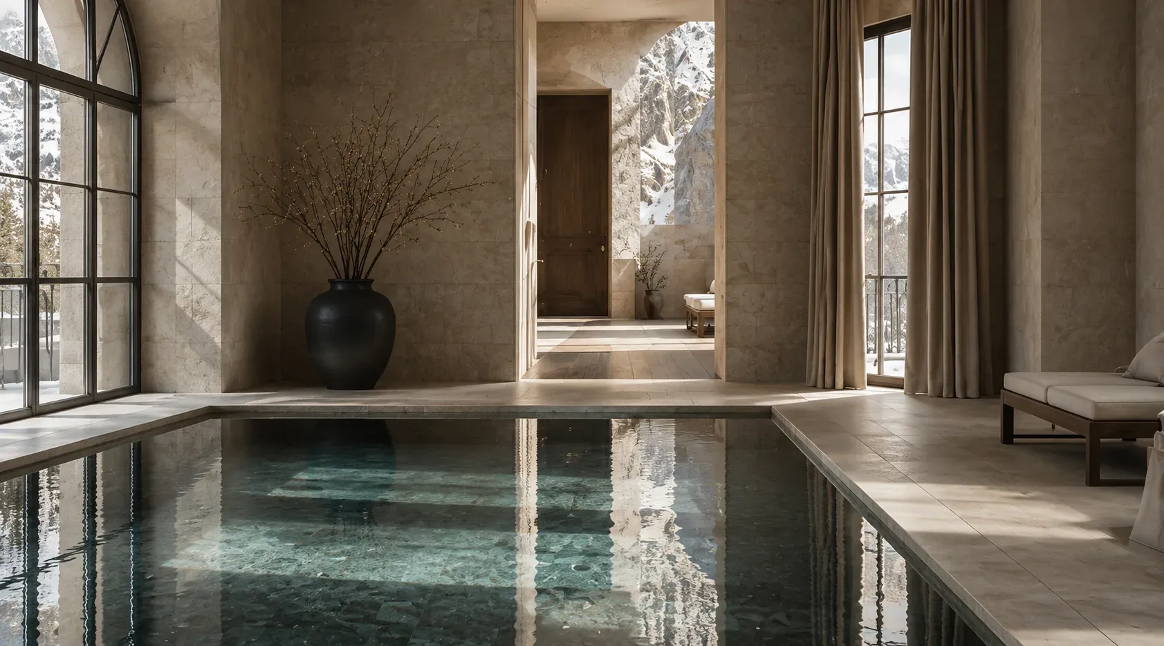 Serene indoor pool at a luxury spa