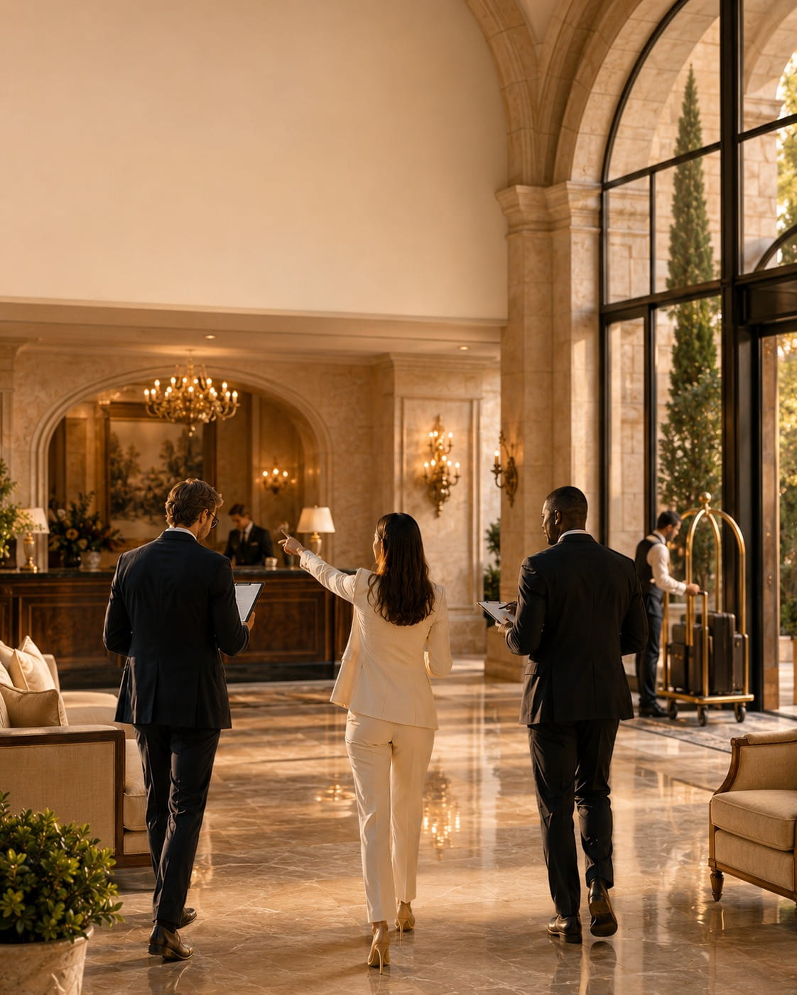 Advisors reviewing plans on site